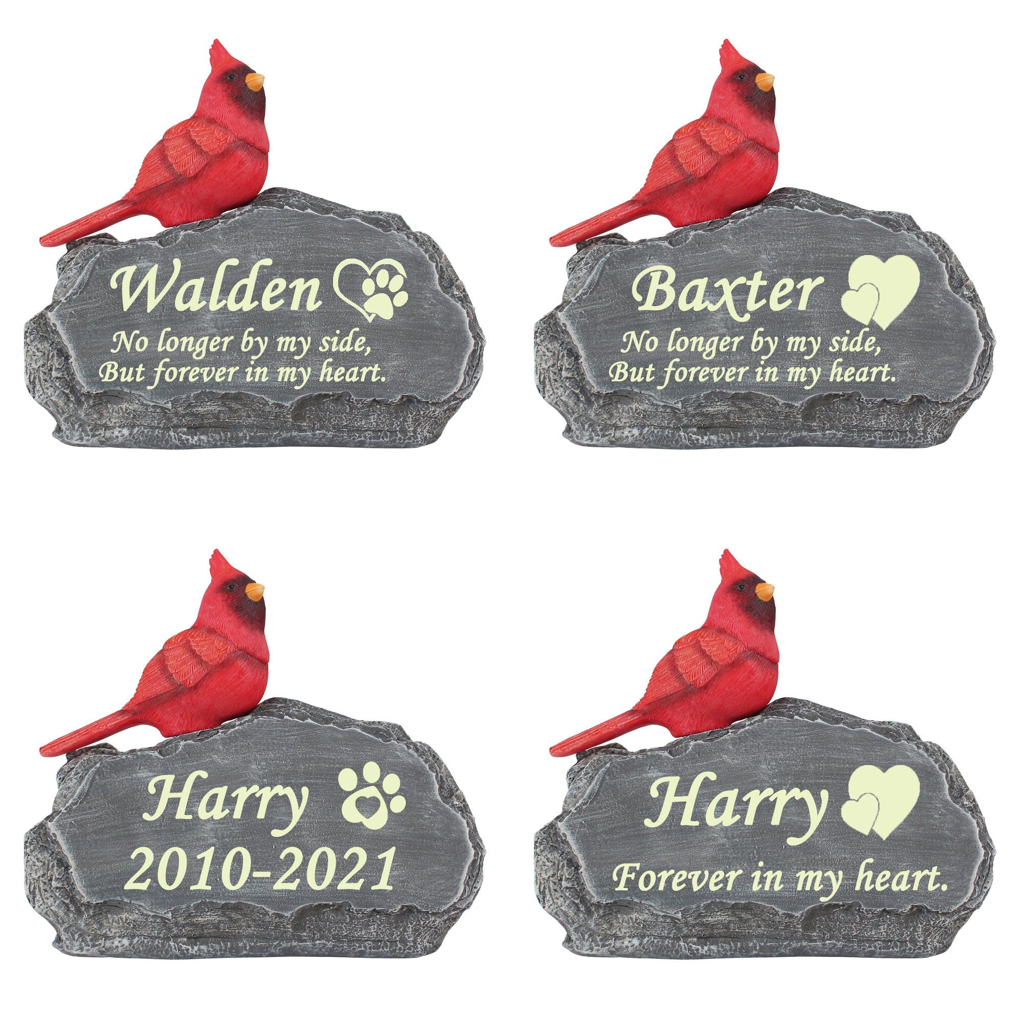 Customized Pet Memorial Stones Grave Markers with Mini Red Cardinal Bird Ornament On Stone for Outdoor Backyard Patio Or Lawn,Pet Loss Gift