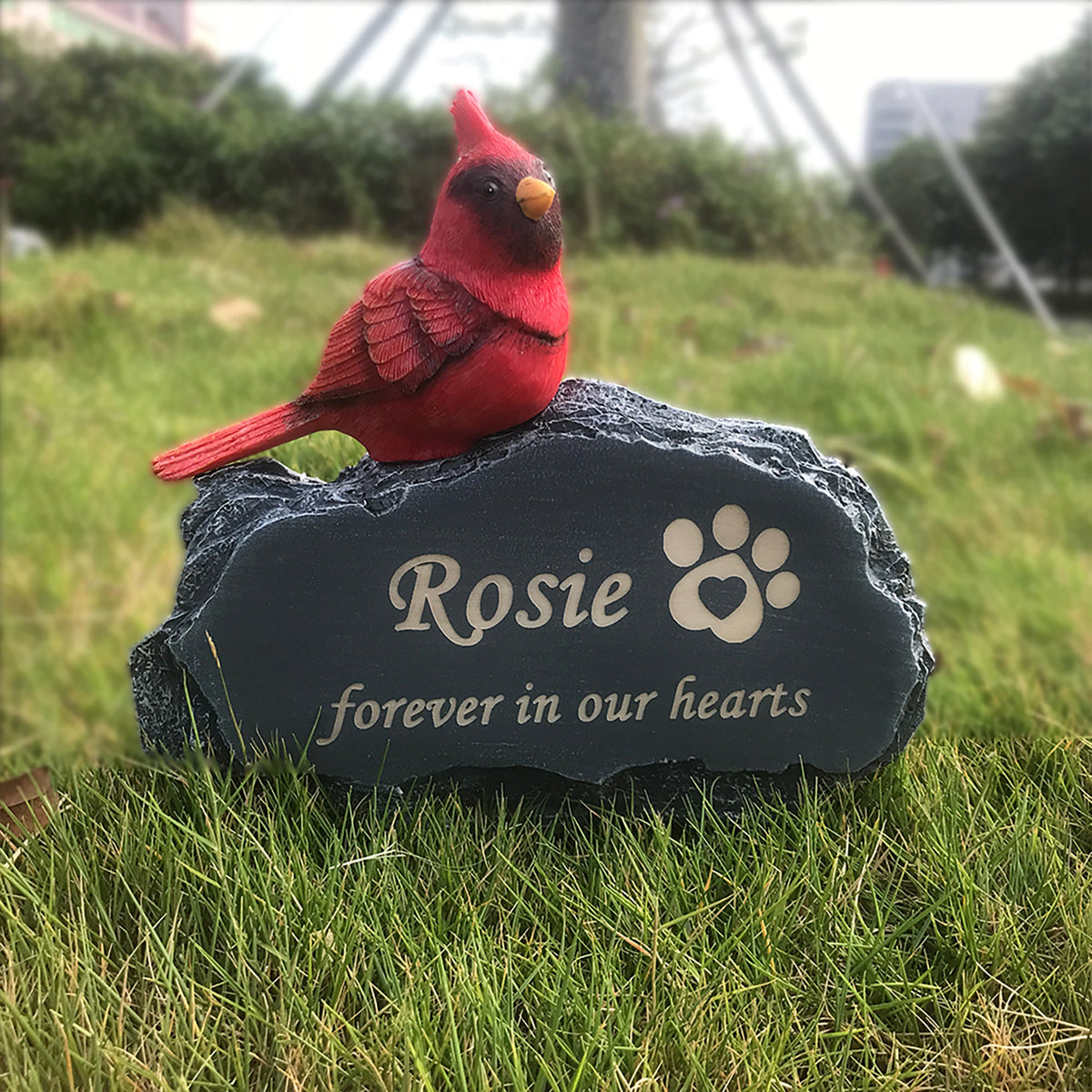 Customized Pet Memorial Stones Grave Markers with Mini Red Cardinal Bird Ornament On Stone for Outdoor Backyard Patio Or Lawn,Pet Loss Gift