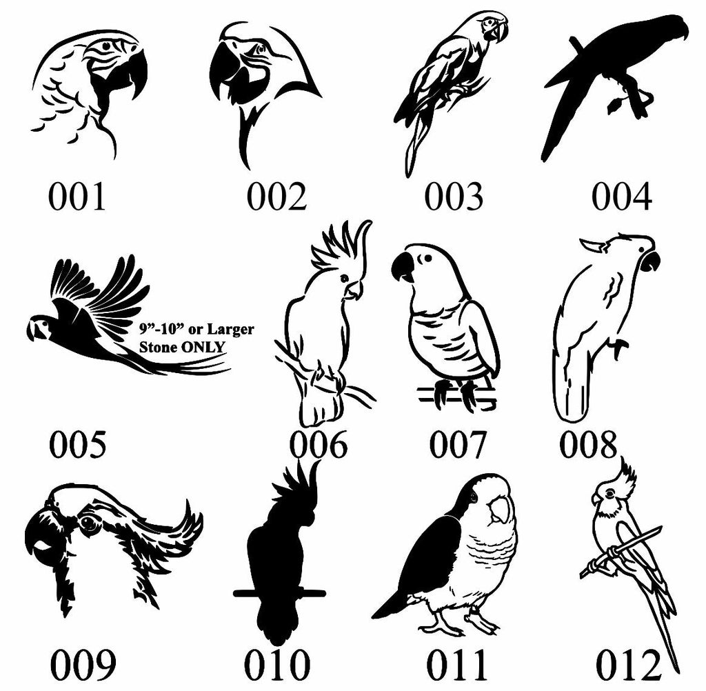 EXOTIC BIRDS Parrots, Cockatoo & more Breeds of Birds stones between 9”/10” or 7”/8" Memorial. Personalized Name Engraved Option to add Date