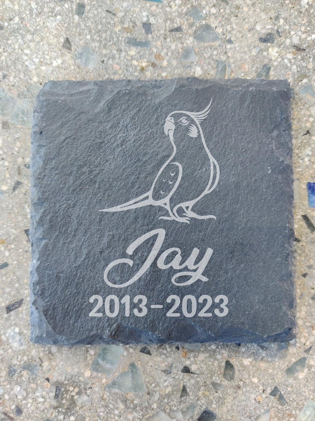 4x4 Custom Engraved Slate Cockatiel Pet Memorial Grave Marker Plaque Personalized For Your Family Pet. Bird Birdy Birdies