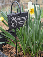 Parrot Memorial Stone Sign with Shepherd's hook Garden Marker Personalized Curved Writing Laser Engraved SLATE Gravestone with Stand.
