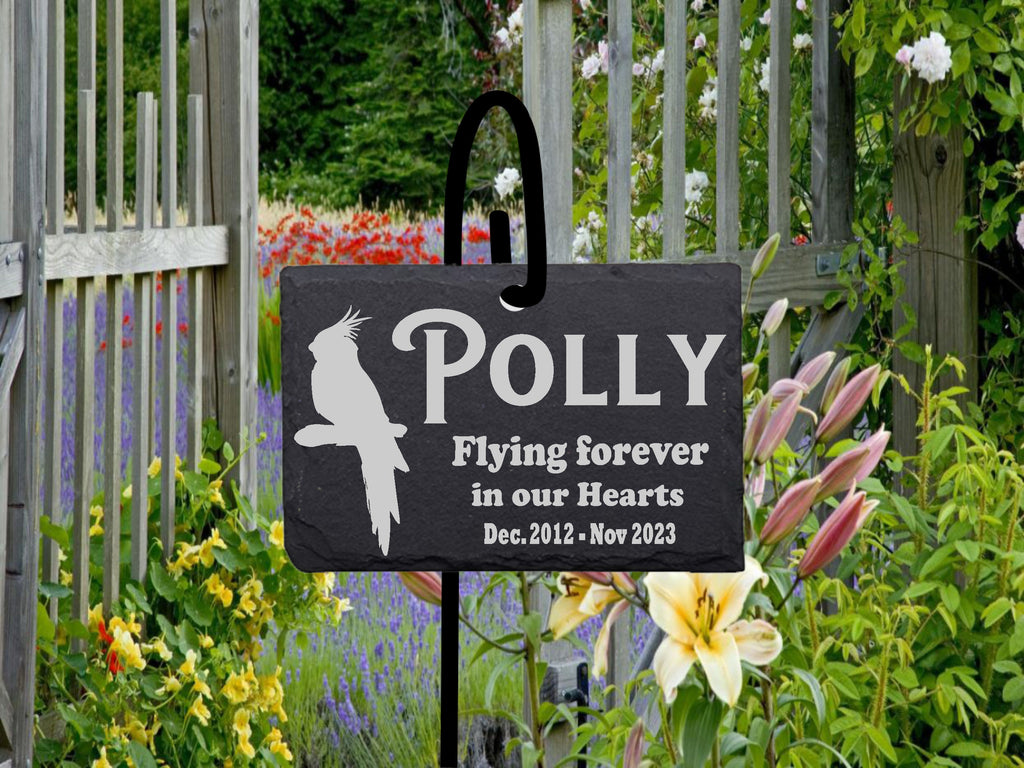 Pick Your Bird Memorial Stone Quality Slate Sign with Shepherd's hook Garden Marker Personalized Laser Engraved SLATE Gravestone with Stand.