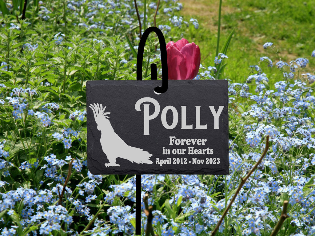 Pick Your Bird Memorial Stone Quality Slate Sign with Shepherd's hook Garden Marker Personalized Laser Engraved SLATE Gravestone with Stand.