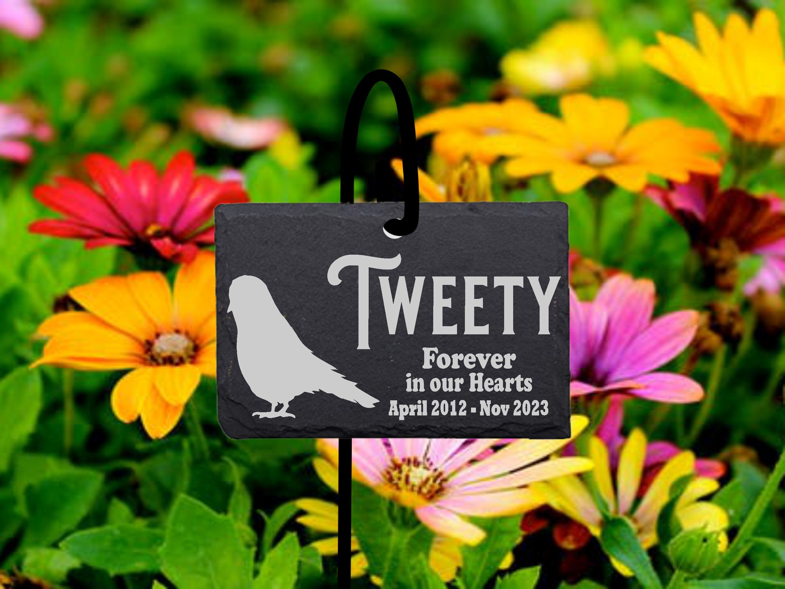 Pick Your Bird Memorial Stone Quality Slate Sign with Shepherd's hook Garden Marker Personalized Laser Engraved SLATE Gravestone with Stand.