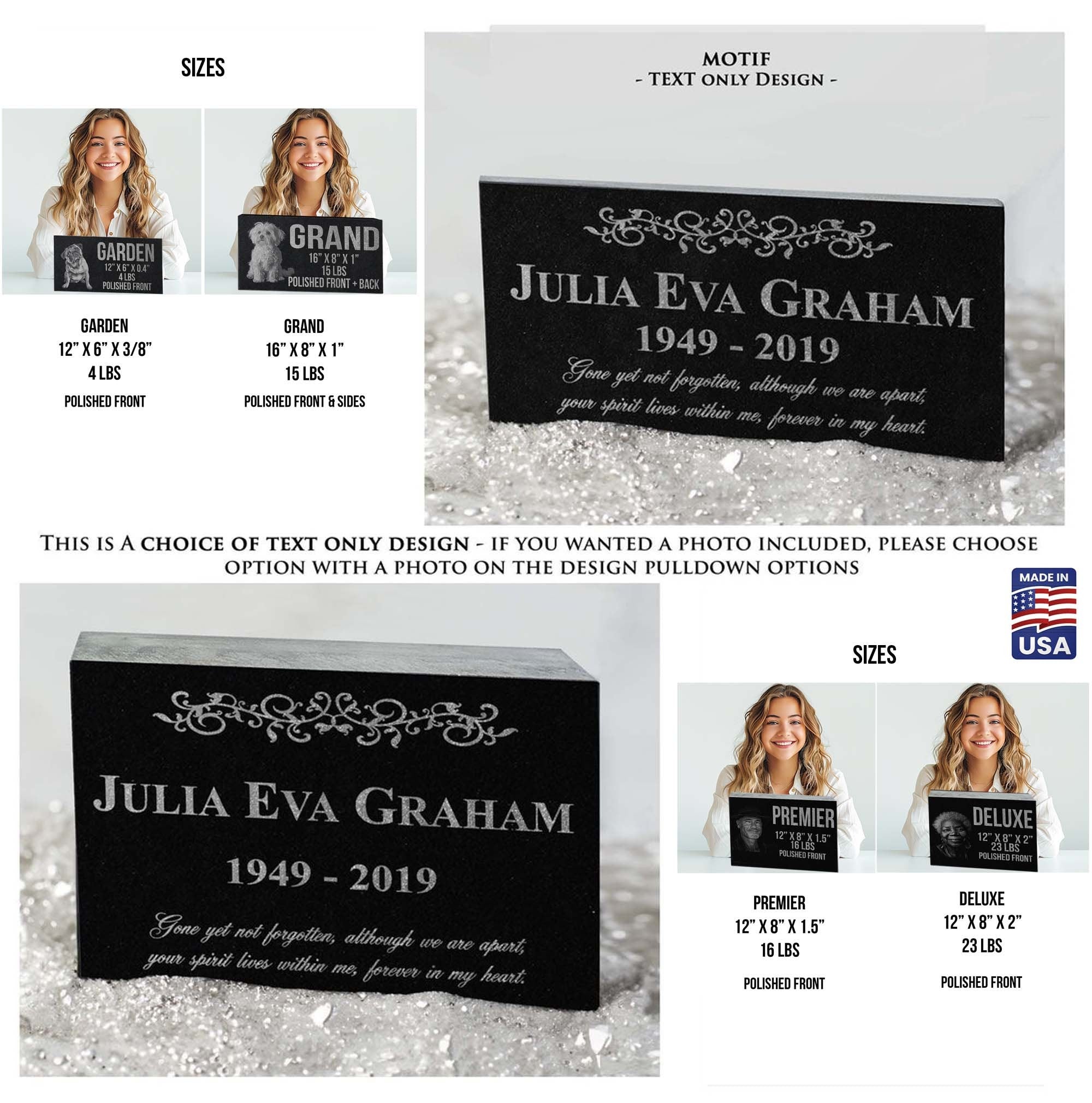 Custom Photo Laser Engraved Granite Headstone