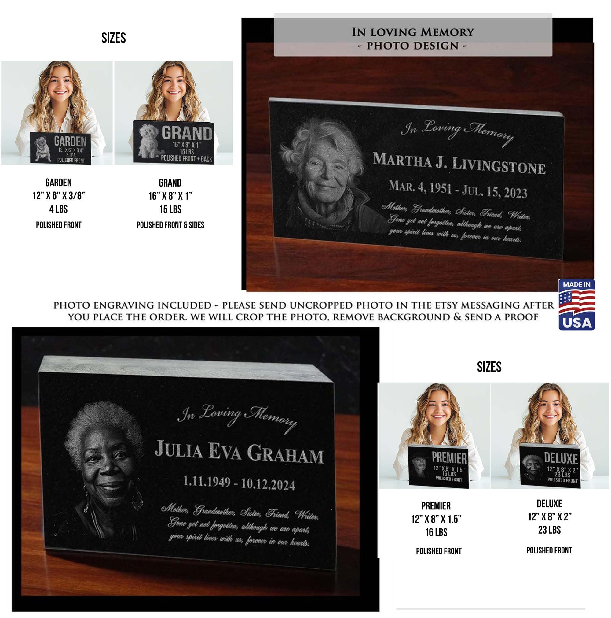 Custom Photo Laser Engraved Granite Headstone