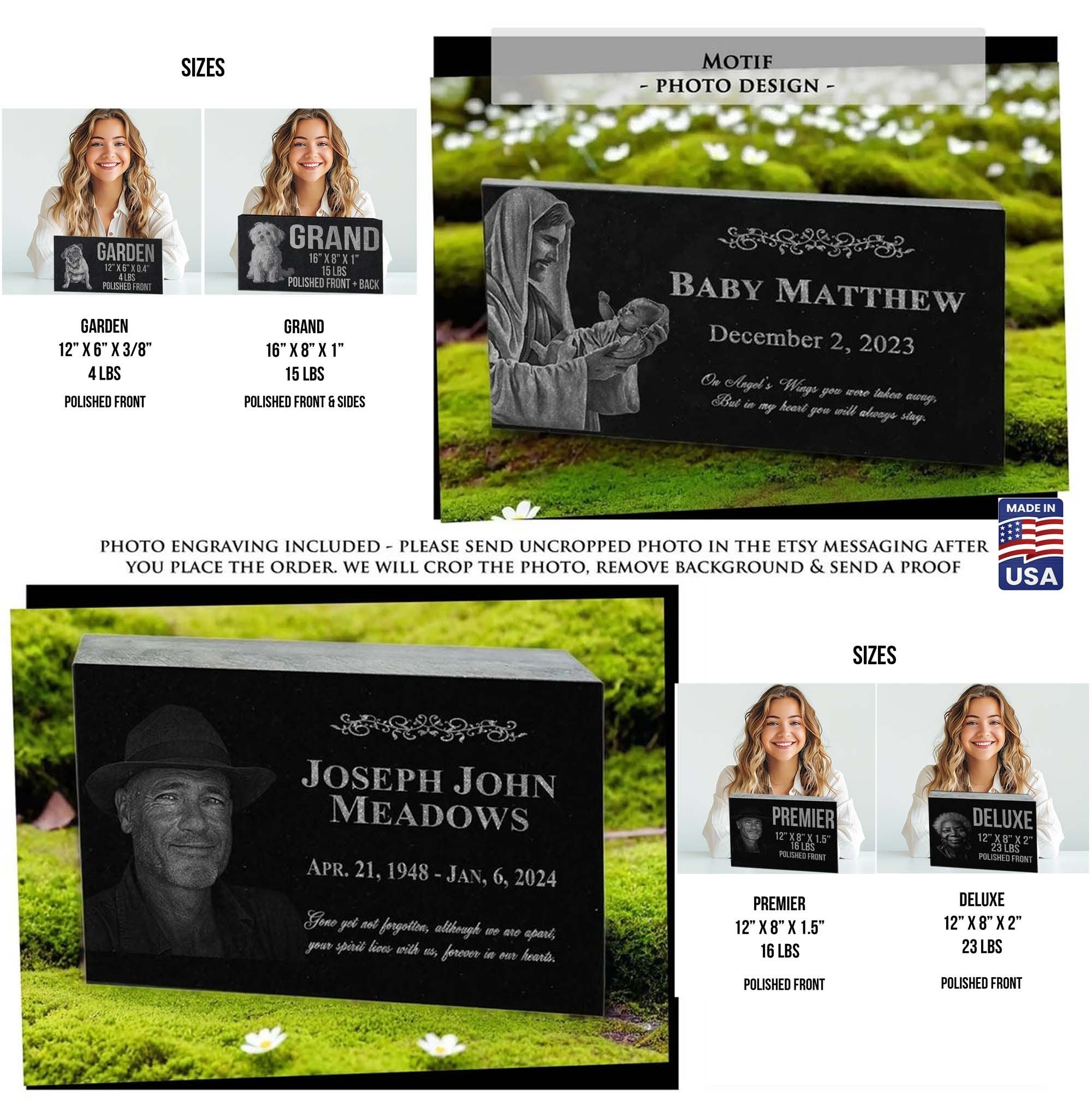 Custom Photo Laser Engraved Granite Headstone