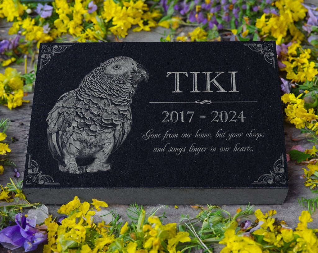 Photo Pet Memorial Gift for Bird Lovers: Parakeet & African Grey Parrot Parakeet Cockatiel Lovebird Memorial Stone | Pet Loss Burial Marker