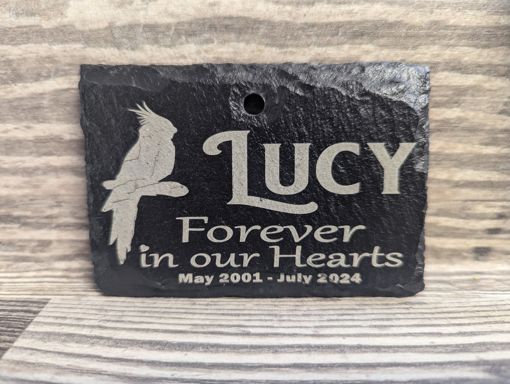 Parrot Memorial Stone Sign Quality Slate with Shepherd's hook Garden Marker Personalized Laser Engraved SLATE Gravestone with Stand