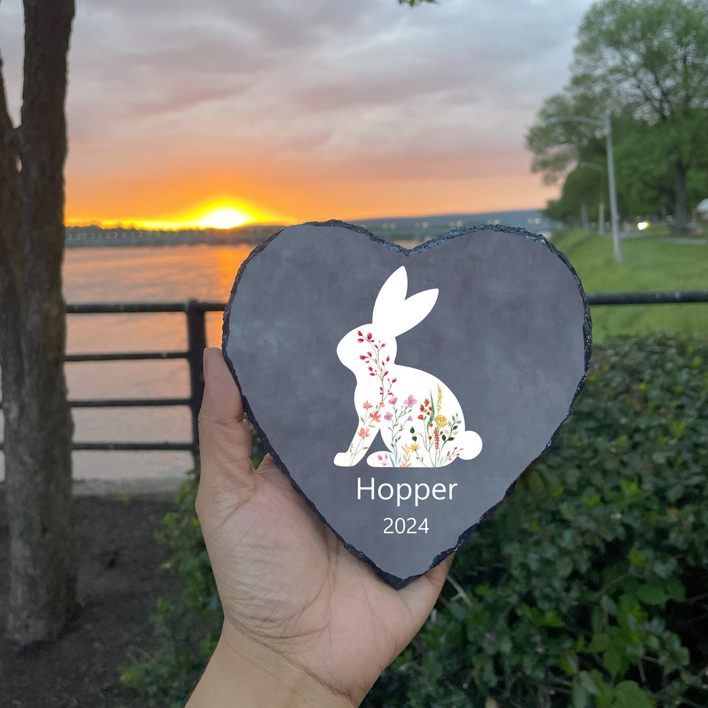 Bunny Passing Away Gift, Heart Rock Memorial Personalized Rabbit Memorial Stone SD-35A