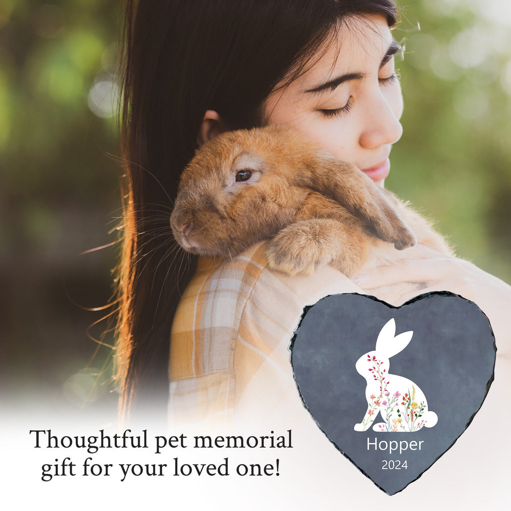 Bunny Passing Away Gift, Heart Rock Memorial Personalized Rabbit Memorial Stone SD-35A