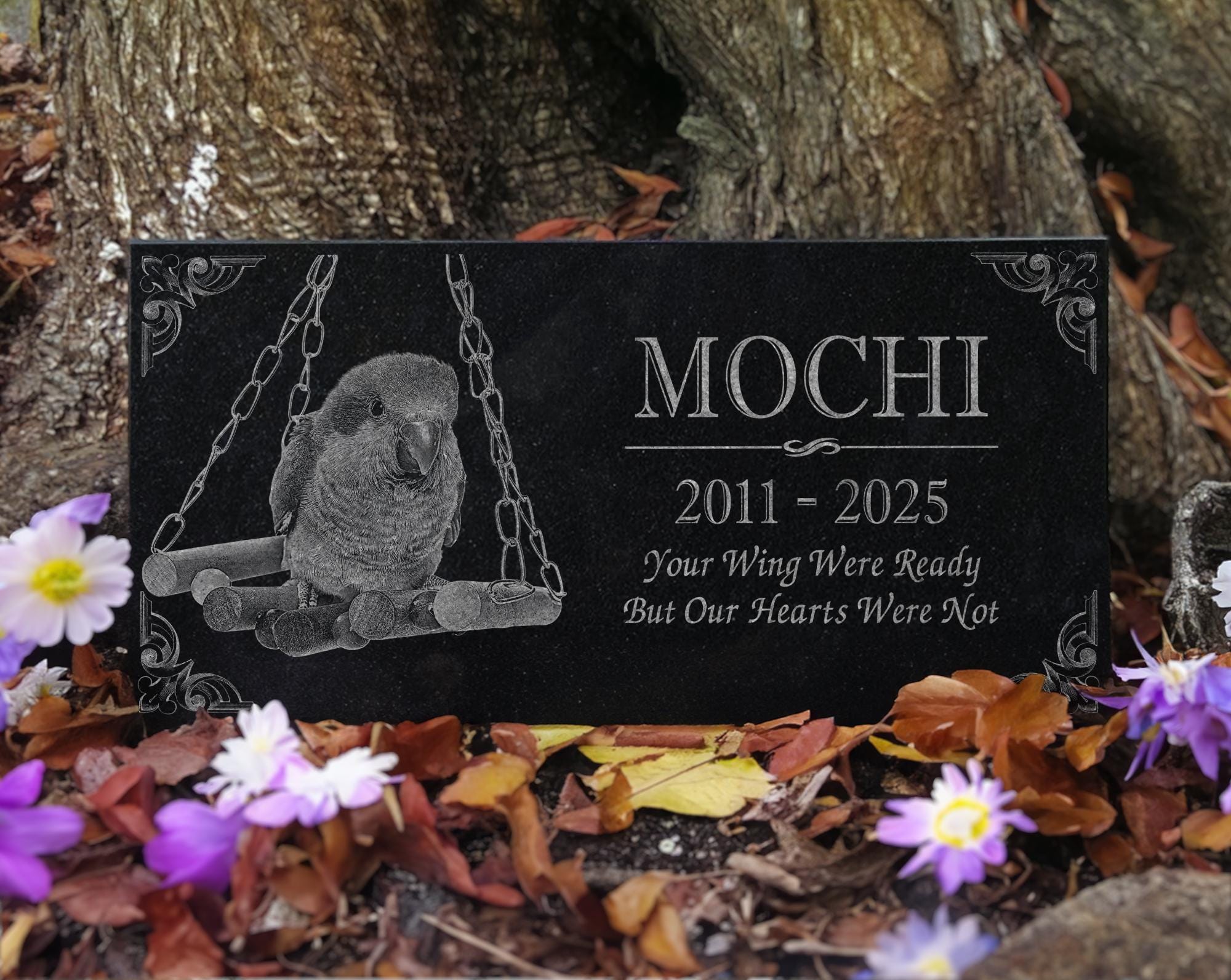 Photo Pet Memorial Gift for Bird Lovers: Parakeet & African Grey Parrot Parakeet Cockatiel Lovebird Memorial Stone | Pet Loss Burial Marker