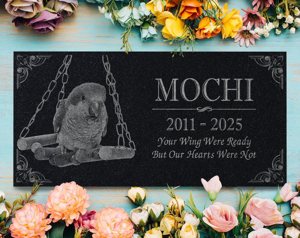 Photo Pet Memorial Gift for Bird Lovers: Parakeet & African Grey Parrot Parakeet Cockatiel Lovebird Memorial Stone | Pet Loss Burial Marker