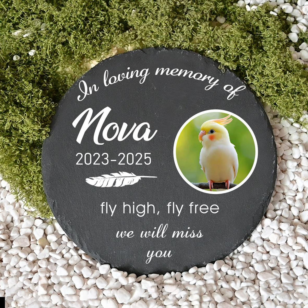 Personalized Parrot Memorial Stone, Custom Bird Grave Marker with Photo, Parrot Loss Gift, Outdoor Pet Headstone,Garden Slate for Bird Lover