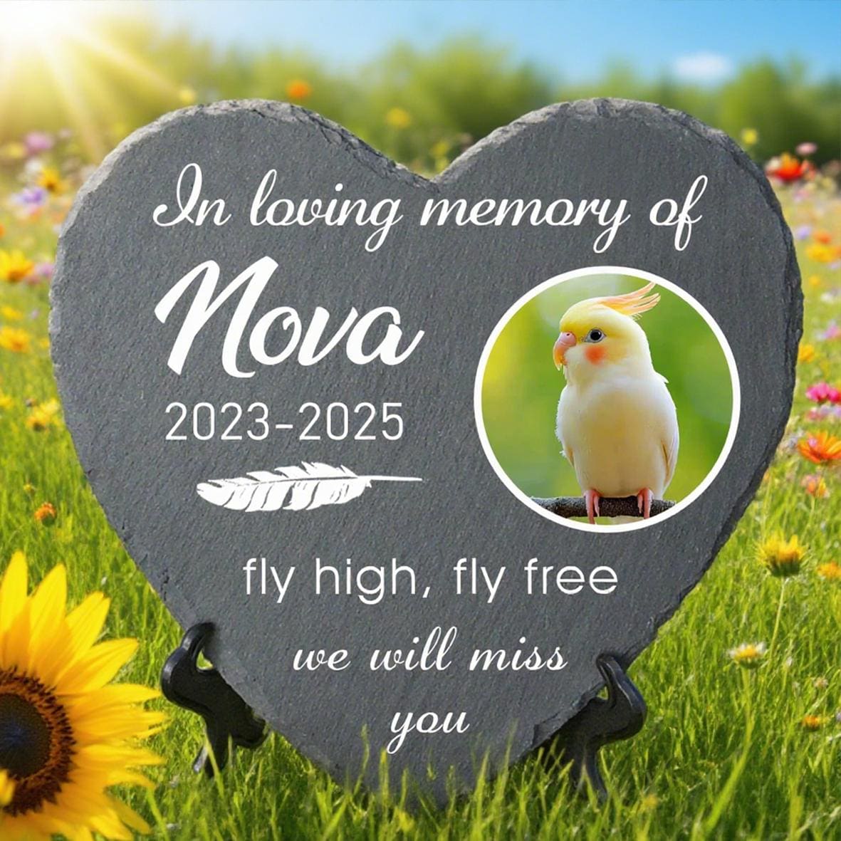 Personalized Parrot Memorial Stone, Custom Bird Grave Marker with Photo, Parrot Loss Gift, Outdoor Pet Headstone,Garden Slate for Bird Lover