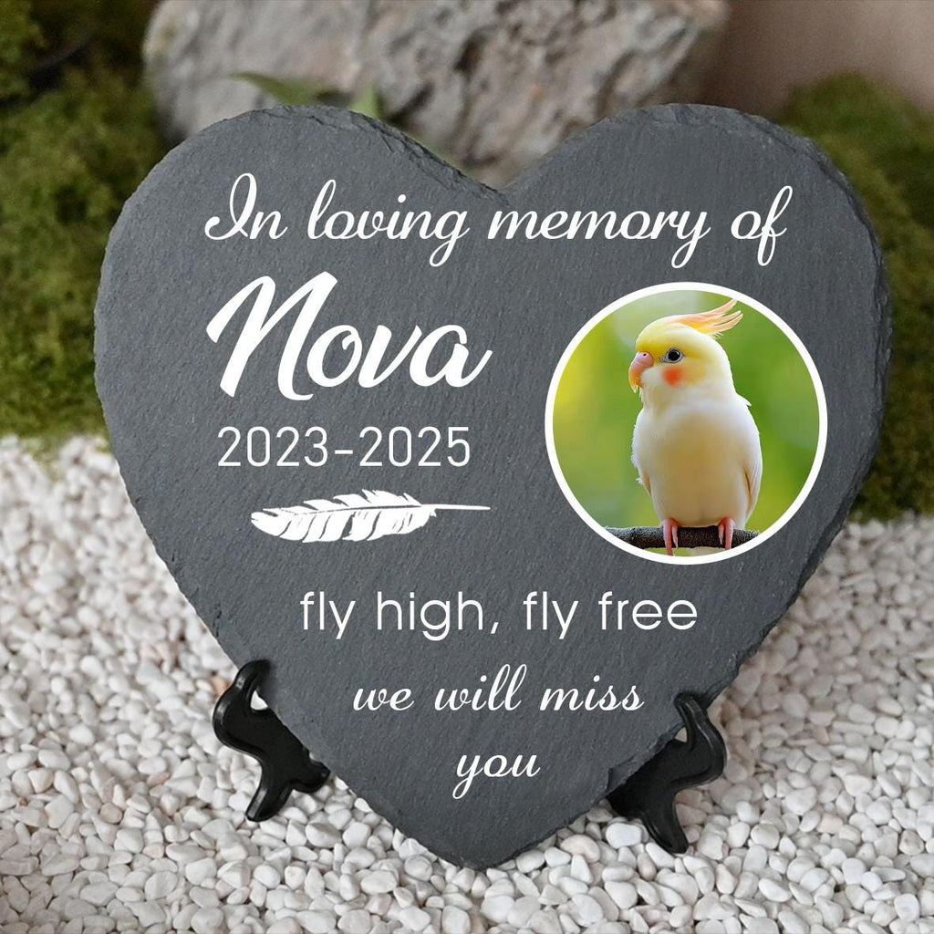 Personalized Parrot Memorial Stone, Custom Bird Grave Marker with Photo, Parrot Loss Gift, Outdoor Pet Headstone,Garden Slate for Bird Lover