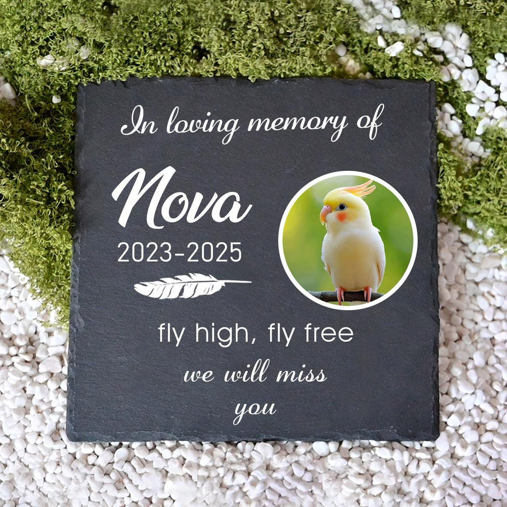 Personalized Parrot Memorial Stone, Custom Bird Grave Marker with Photo, Parrot Loss Gift, Outdoor Pet Headstone,Garden Slate for Bird Lover